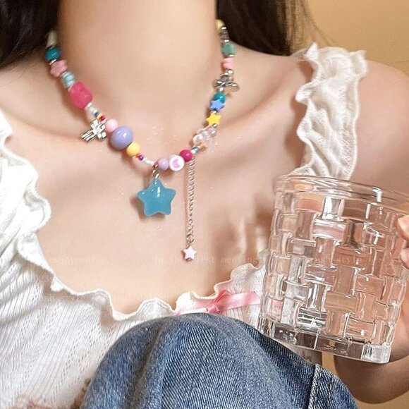 Jewelry - Boho Colorful Beaded Purple Heart Pendant Necklace